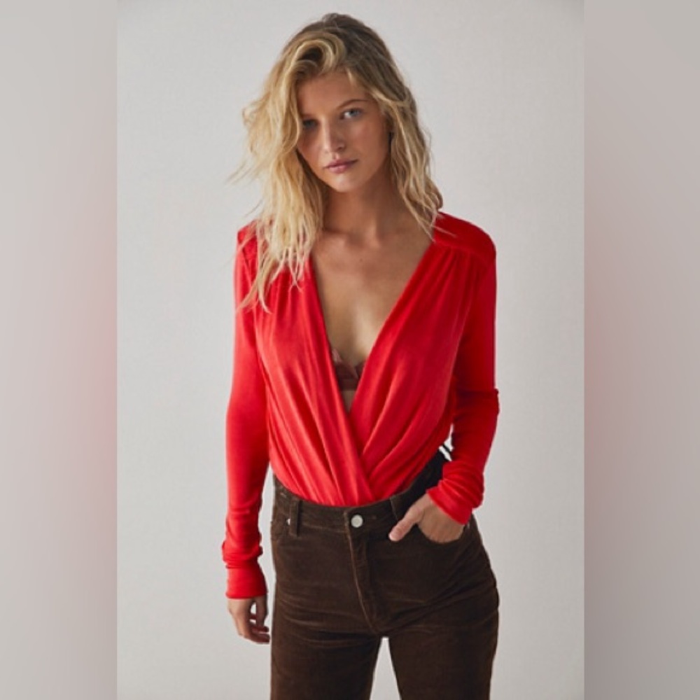 Free People Turnt Bodysuit Bella Rosa Red Sz Small